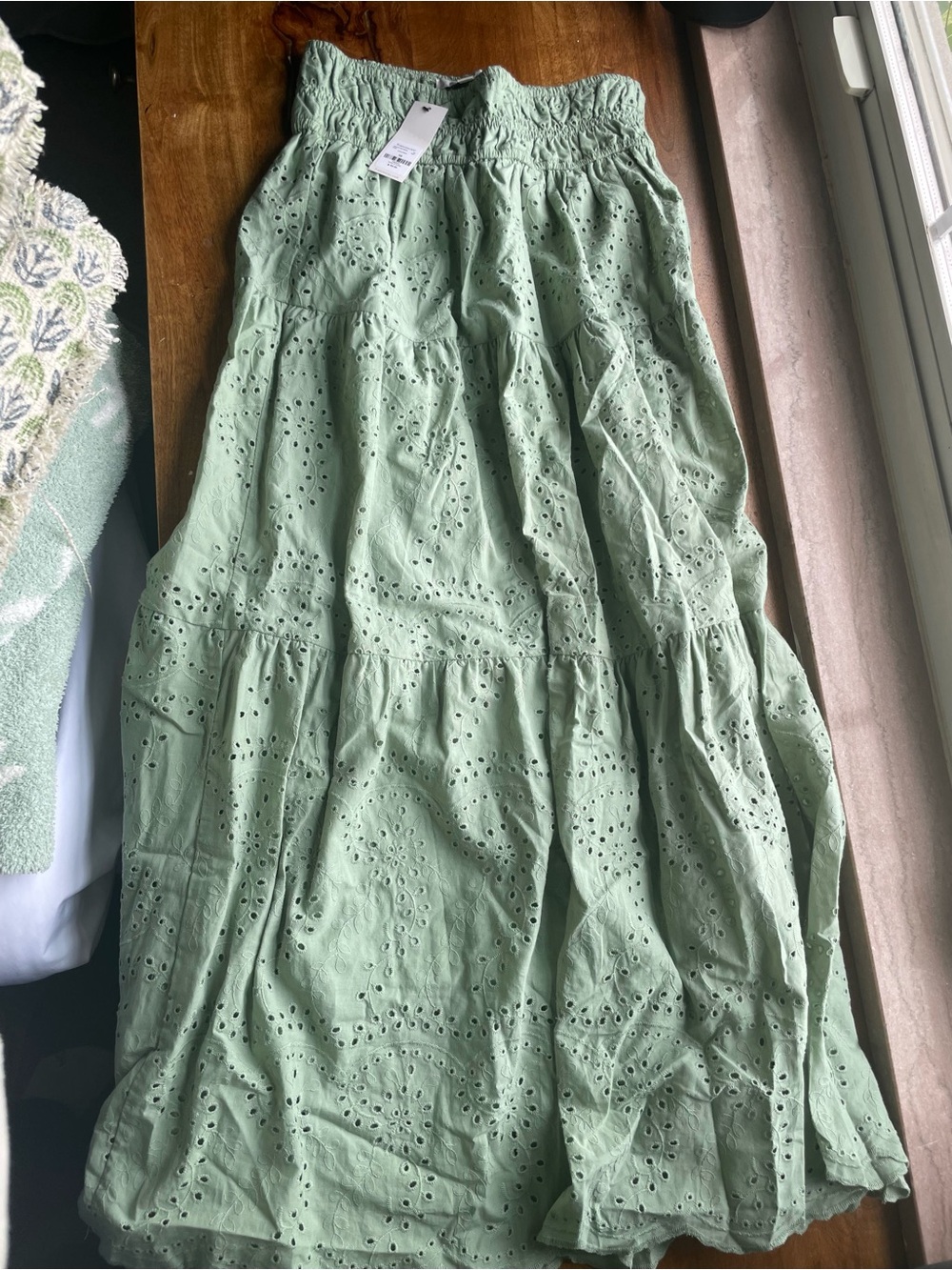 NWT Francesca's Stunning Sage Green Floral Eyelet Tiered Maxi Skirt XS
